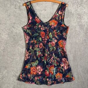Lifescapes Womens Fits S Navy Blue Floral Burnout Satin Sleeveless V-Neck Slip‎